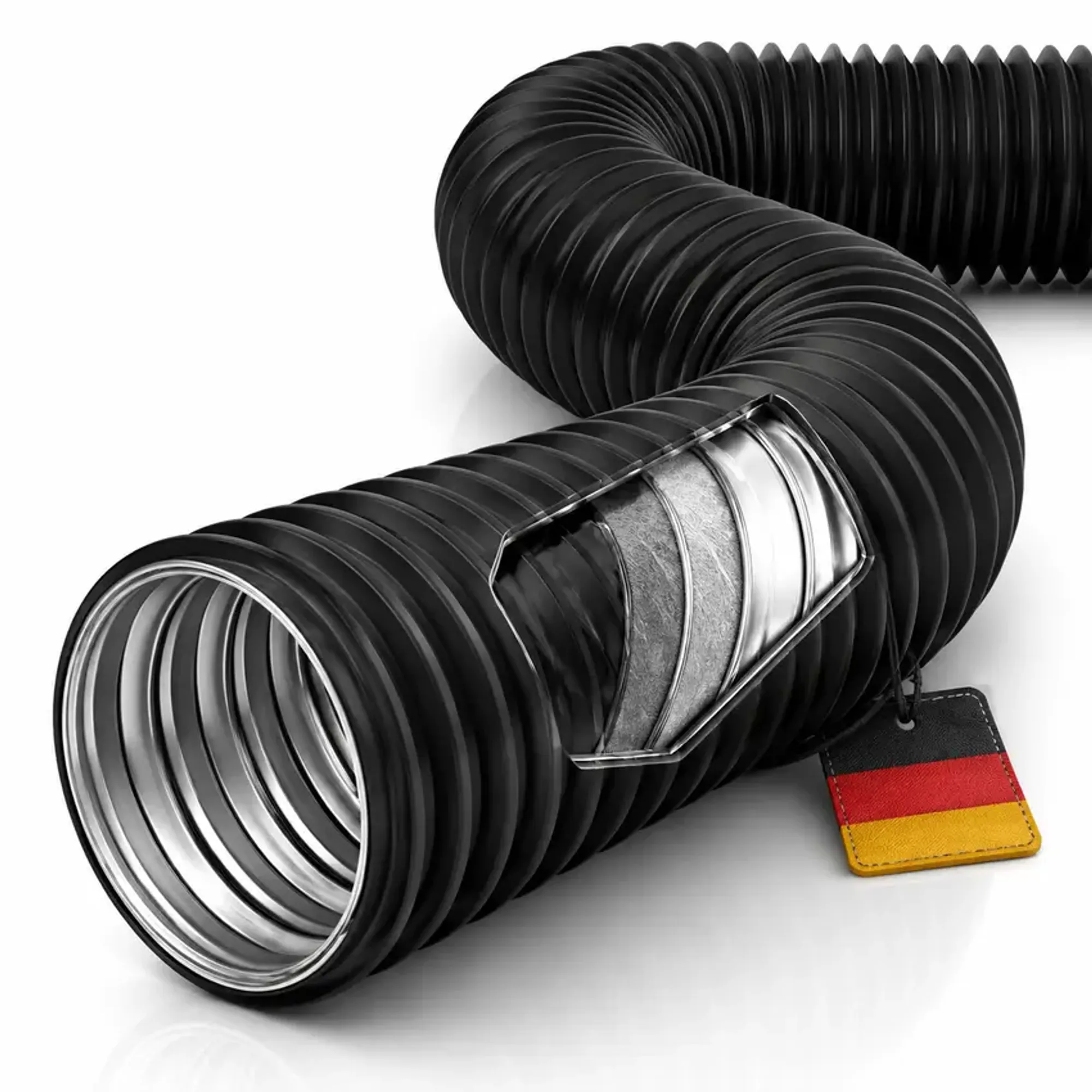 Flexibler Lüftungsschlauch Ø 150 mm – 2 m, Schwarz/Silber