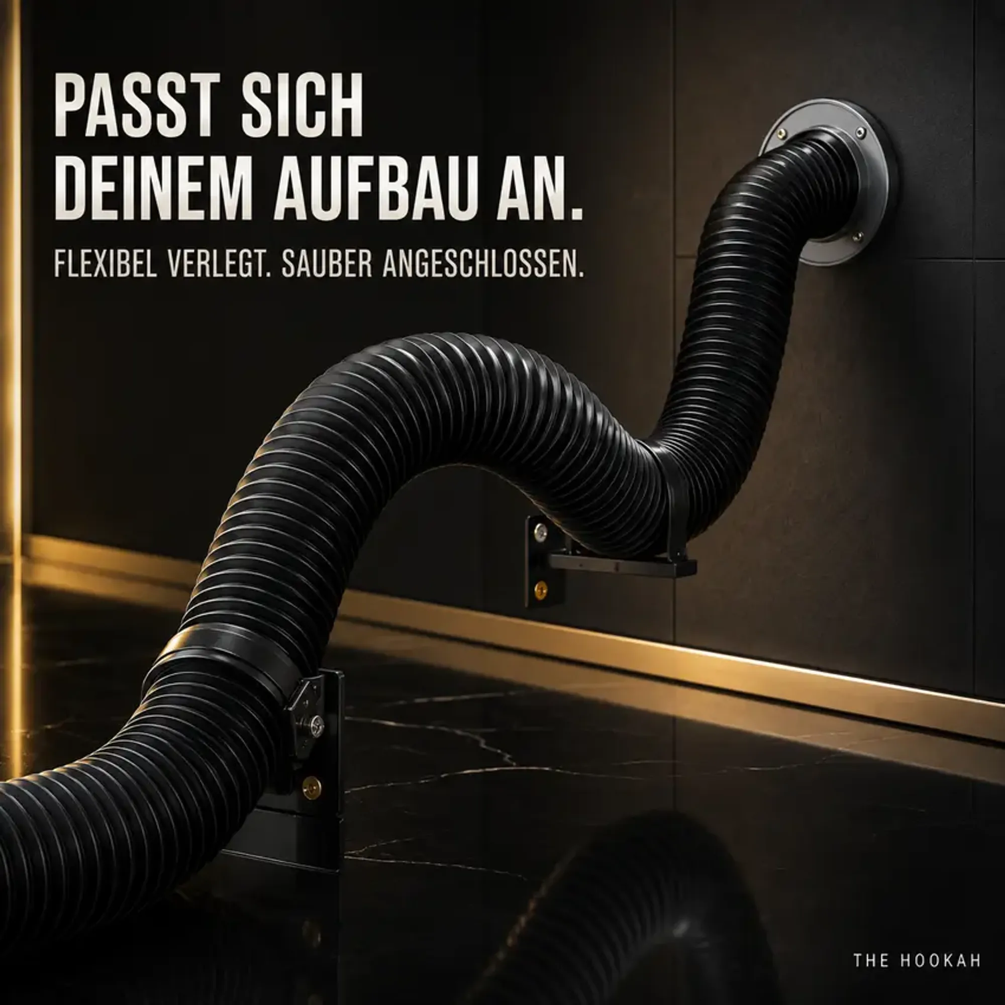 Fertig verlegter Abluftschlauch in einem aufgeräumten Lüftungsaufbau