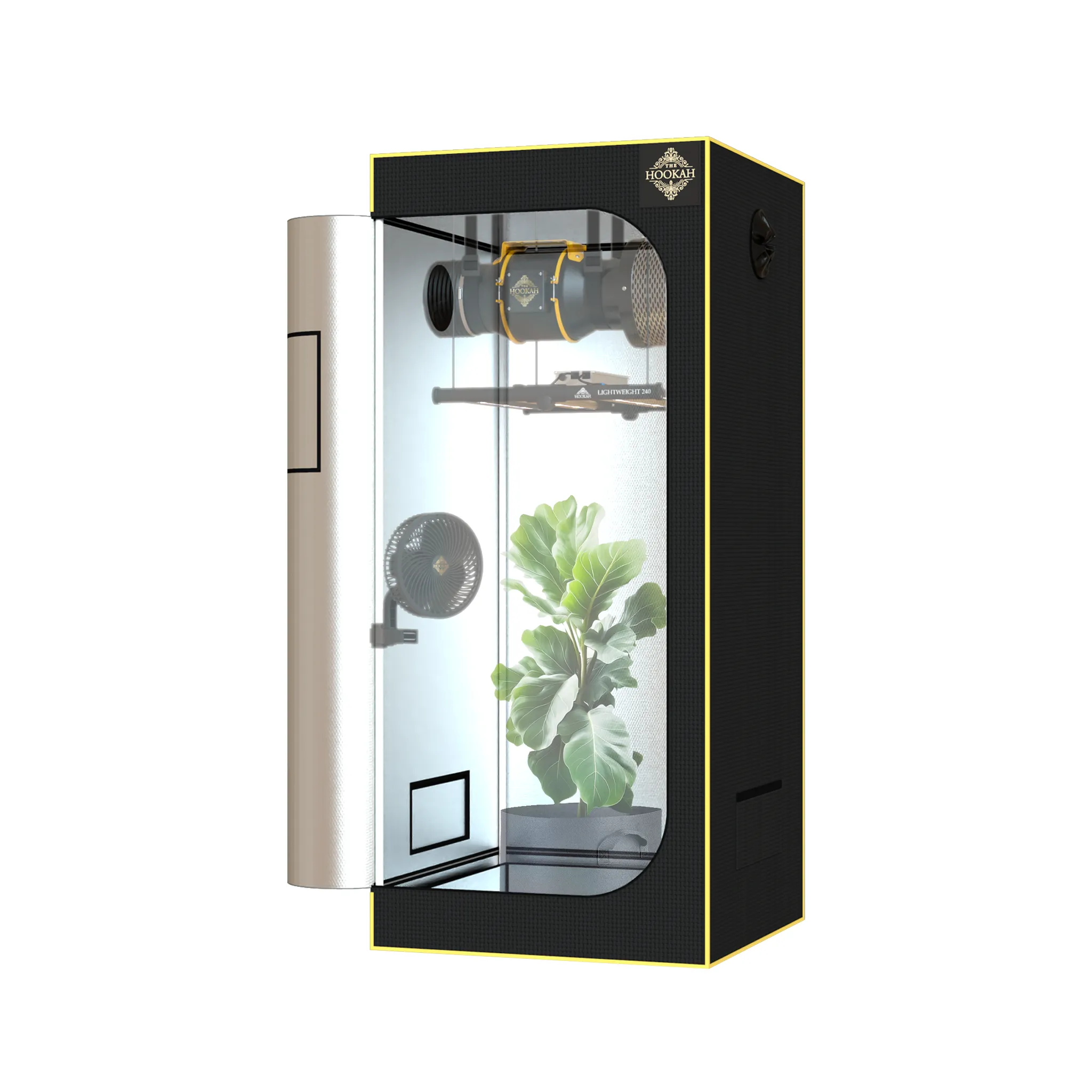 Offenes D1680-Growzelt 80 × 80 × 180 cm mit abgebildeten Pflanzen und Zubehör