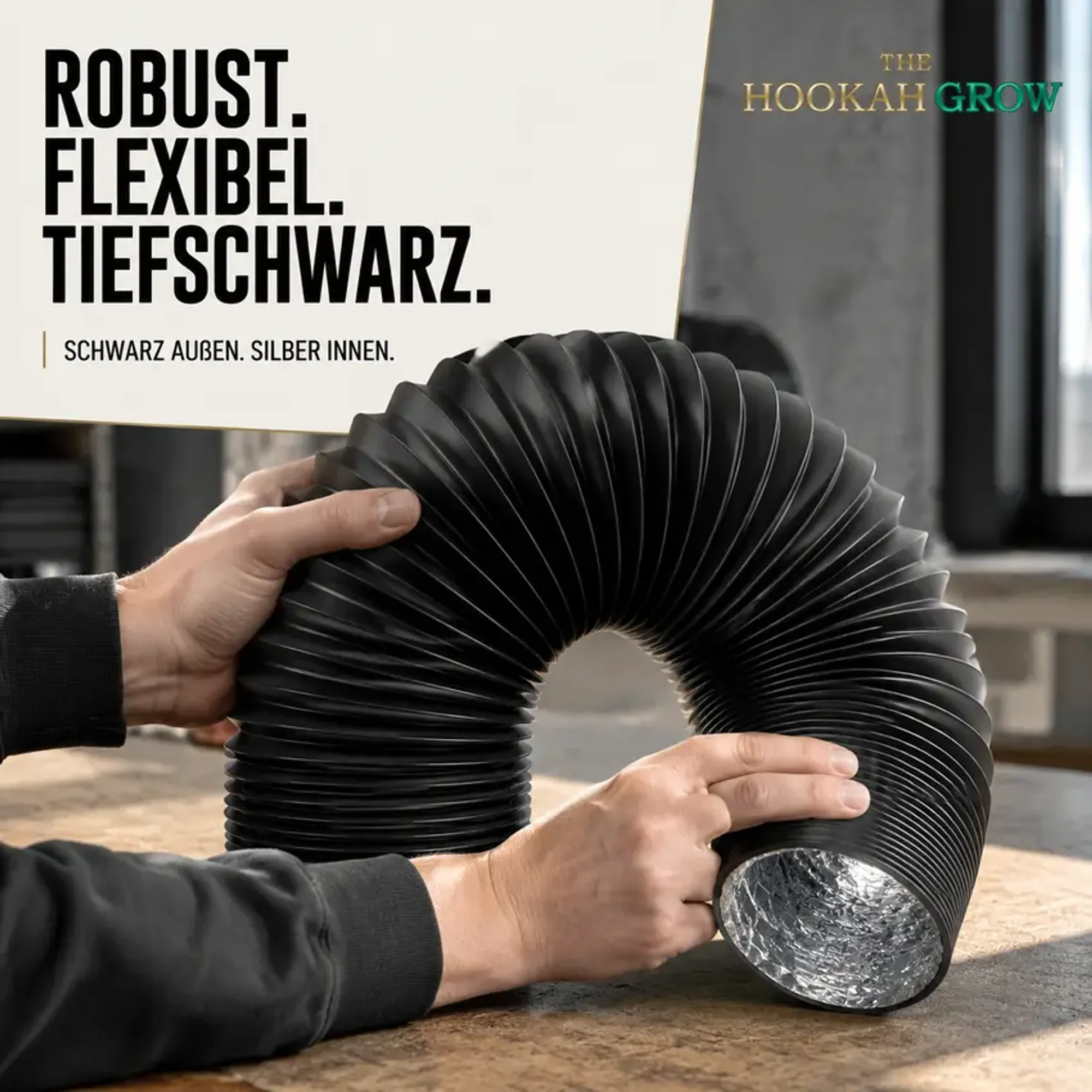Flexibler Lüftungsschlauch Ø 150 mm – 2 m, Schwarz/Silber
