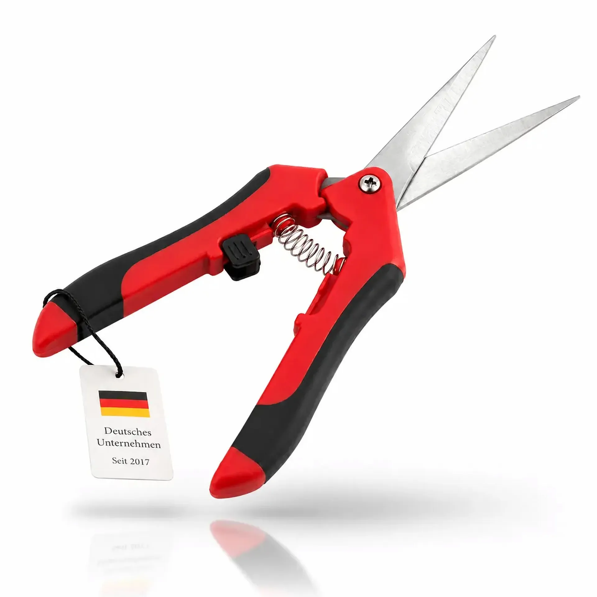 Rote 20-cm-Ernteschere mit Teflonklingen auf weißem Hintergrund